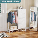 HIGDBFE Tall Dresser 44''H with Hanging Rack, 4 Drawers Small Closet Dresser for Bedroom, Reversible Fabric Chest of Drawers with Clothes Rack, Tall Storage Tower, Sturdy Frame, White - color: White