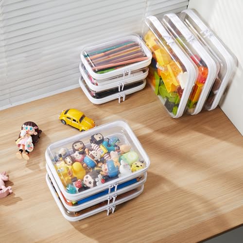 MACOPRO 6PCS Clear Zipper Pouches, Christmas Item Storage Bins, Zippered Hard Pouch Double, Portable Makeup and Cosmetic Bag, Kid's Toy Storage Organizer Bins, Hard Plastic Case, Clear Zipper Bags - size: 6Pcs-SML