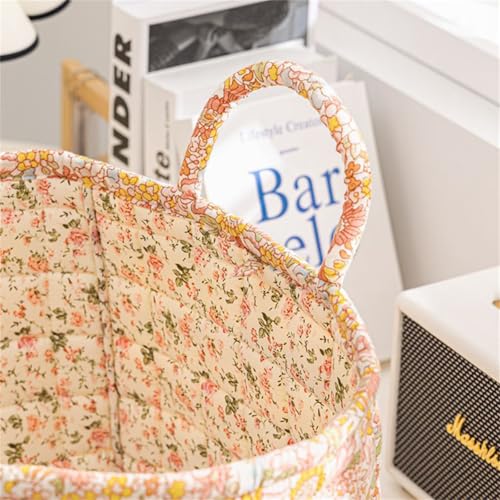 Fabric Baskets for Storage - Quilted Boho Floral Basket with Handles, Foldable Organizer for Home, Office, Clothes, Blankets, Books or Toys - 12'' x 10'' x 10''(White) - color: White