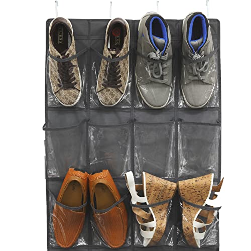 Simple Houseware 24 Pockets Large Clear Pockets Over The Door Hanging Shoe Organizer, Dark Gray (56" x 22.5") - color: Dark Gray, size: Extra Large Pockets