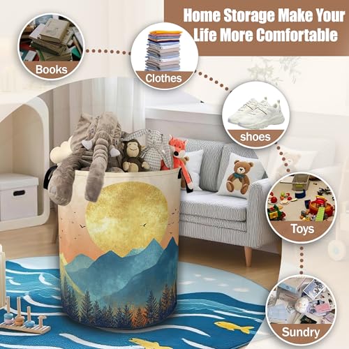 Mountains Sun Nature Scenery Laundry Baskets,Laundry Hamper,Storage Basket with Handles for Bathroom Bedroom College Dormitory Living Room Nursery Organizer 16"x20.8" - color: Mountains Sun Nature Scenery