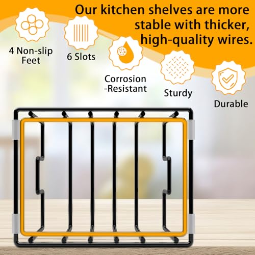 2 Pack Cutting Board Organizer and Pot Lid Holder, Kitchen Cabinet Organizer Rack with 7 & 5 Compartments, Heavy-Duty Iron Baking Sheet Pan Organizer with Non-Slip Base, Space-Saving Kitchen Storage - color: 2 Pack - Black