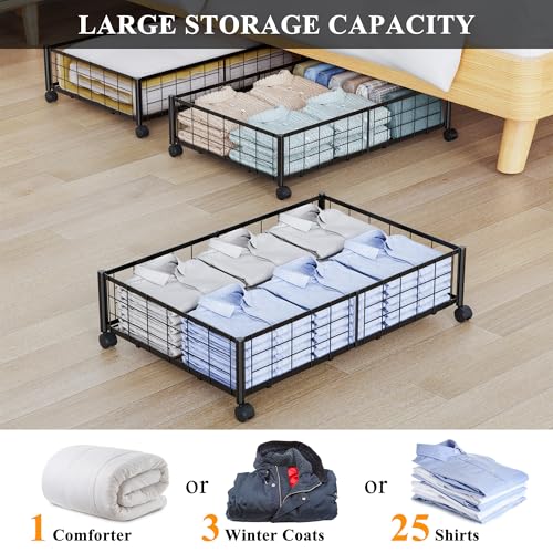 Hleelomi Under Bed Storage with Wheels, 360° Rotating, No-Assembly Underbed Storage Containers, 1 PACK - size: 1 Pack without Cover