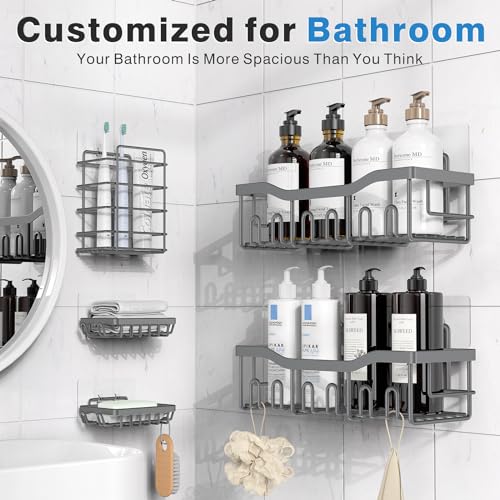 EUDELE 5-Pack Rustproof Stainless Steel Shower Caddy – No Drill Adhesive Bathroom Organizer with Large Capacity, Spacious Shower Shelves for Inside Shower, Kitchen & Home Decor Storage-XL Size - color: Dark Grey