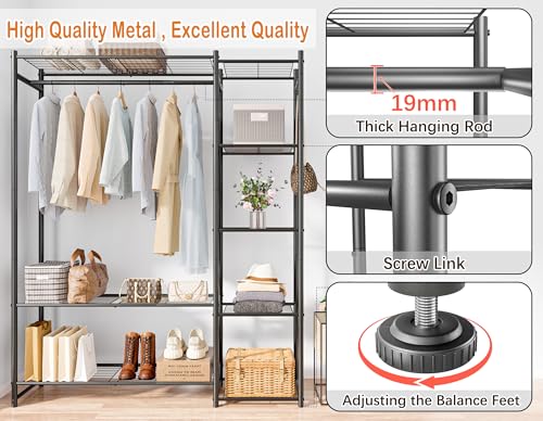 Wardrobe Closet,Portable Clothes Rack with 4 Tiers Shelves,Freestanding Closet Organizers and Storage System with Hanging Rods,Steel Clothing Rack Suitable for Cloakrooms,Bedrooms,Entrances,etc.Black - color: BLACK