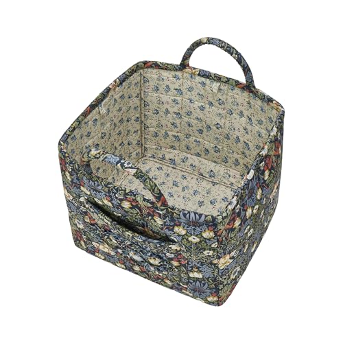 Quilted Fabric Storage Baskets with Handles, Boho Floral Gift Basket Foldable Organizer Bin for Home Decor, Picnic, Travel 12''x10''x10'' (Blue) - color: Blue