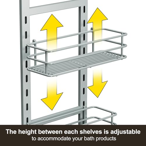 Orimade 4 Tier Adjustable Anti-slip Shower Caddy over Shower Head,Rustproof Bathroom Hanging shower Organizer with 4 Hooks for Razor,No Drilling Shower shelves Storage Rack, Light Grey - color: Light Grey - 4 Tier