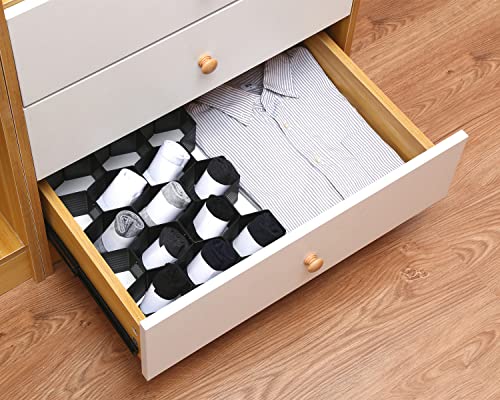 Honeycomb Separator Adjustable Drawer Organizer Divider for Underwear Belt-Scarf Socks Organizer (Black) - color: Black
