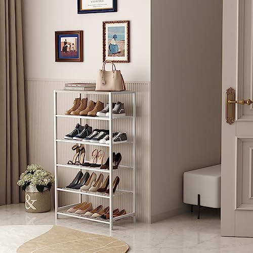 HOMEFORT Shoe Rack 6-Tier, Shoe Storage Shelf, Industrial Shoe Tower, Narrow Shoe Organizer for Closet Entryway, Small Shoe Rack Table with Durable Metal Shelves,White Oak - color: White Oak, size: 6-Tier (11.8"D x 23.23"W x 40.55"H)
