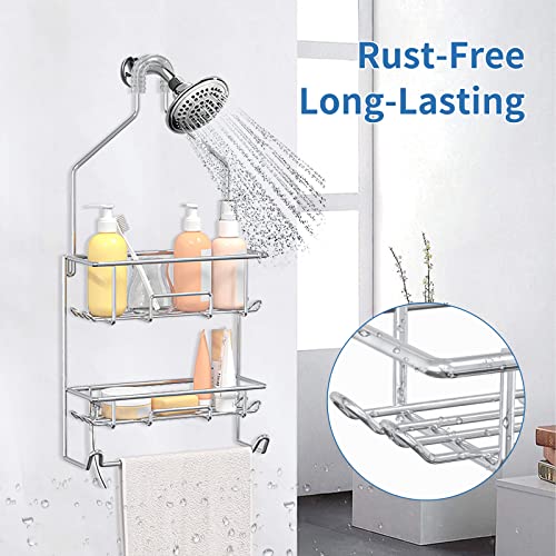 TreeLen Shower Caddy Hanging over Shower Head Shower Hanger Organizer with 10 hooks Bathroom Storage Shelf-Chrome - color: D-Stainless Steel