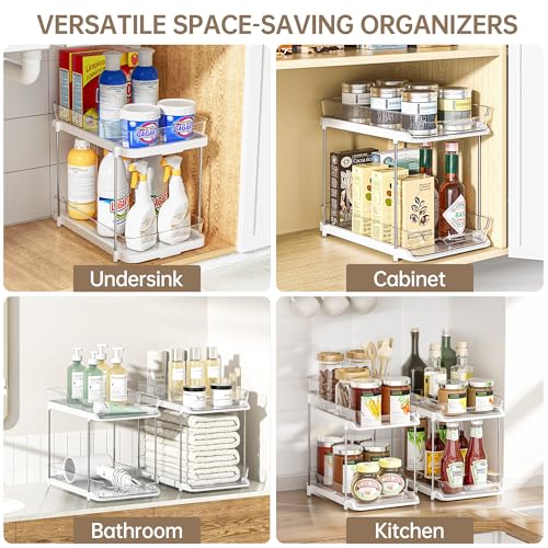 Delamu 2-Tier Bathroom Under Sink Organizers and Storage, Pull Out Cabinet Drawers with Anti-Slip Design, Multi-Purpose Storage for Kitchen, Pantry, Bathroom & Home Organization, Snowy, 1 Pack - color: Snowy