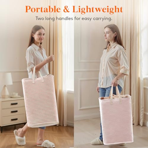 Lifewit 75L Large Collapsible Laundry Hamper, Tall Foldable Dirty Clothes Baskets Waterproof, Freestanding Design with Easy Carry Handles in Dorm Bedroom Bathroom College, Pink - color: Pink, size: 75L