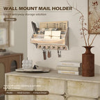 Rebee Vision Pine Wood Rustic Key Holder Wall Mount - Farmhouse 3-Tire Mail Holder with 6 Key Hooks - Multifunctional Wall Organizer for Haning Office Papaer (Natural) - color: Natural