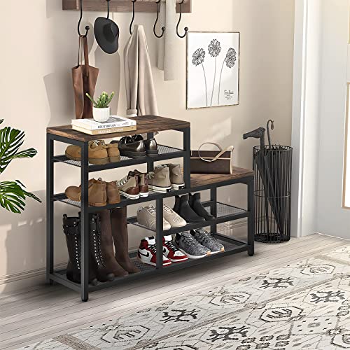 Shoe Rack Bench Shoe Storage Organizer with Seat, 5-Tier Industrial Free Standing Shoe Rack for Entryway, Narrow Shoe Rack Organizer Shelves for High Heels, Entryways, Hallways, Closets,Brown - size: 5 Tier-brown