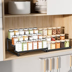BOIVSHI Spice Rack Organizer for Cabinet, Expandable 3 - Tiered Spice Rack, Metal Spice Organizer, Spice Shelf Organizer for Cabinet, Countertop, Pantry, Cupboard, Black