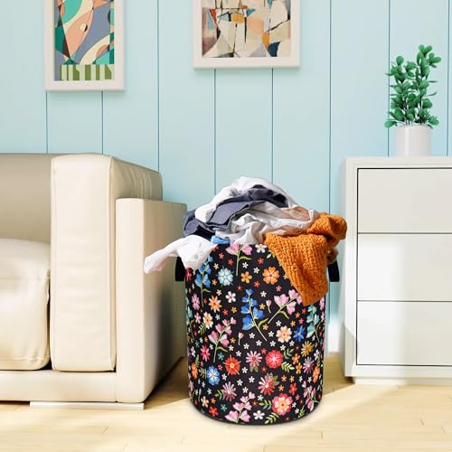 Beautiful Flower Laundry Basket Oxford Cloth Funny Floral Laundry Hamper With Handle Foldable Portable Clothes Storage Basket 18.9 X 16.5 In Storage Bag For Laundry Room/Bathroom/Bedroom/Dormitories - color: Beautiful Flower