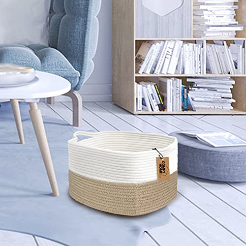 COMFY-HOMI Cotton Rope Woven Basket with Handles for Shelves,Toys,Book, Cloth Storage Baskets Bin for Organizing-13.5"x11"x9.5" Toy Decorative Organizer for Living Room, Bathroom-Light Brown - color: light brown, size: 13.5"X11"X9.5"