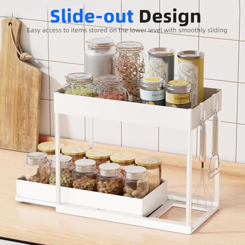 Simple Trending Under Sink Organizer 2 Pack, Sink Pull-Out Sliding Storage Cabinet, 2-Tier Under Shelf Organizer for Kitchen Bathroom, White - color: White, size: 2 pack
