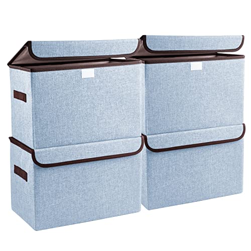 Bagnizer Foldable Storage Bins with Lids, Decorative Storage Baskets, Large Storage Boxes for Home, Office, Bedroom, Closet, Blue, Medium, 4 Pack 14.6 x 9.5 x 9.5” - color: Blue, size: Medium - 4 Pack