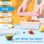 PHINOX Ice Cube Tray with Lid and Bin, Ice Trays for Freezer, Flexible Ice Cube Trays, Making 56 pcs Ice Cubes, Chilling Cocktail, Whiskey, Coffee, with 2 trays, Ice Container, Scoop&Cover, BPA Free - color: Pink, size: 0.8"-2tier