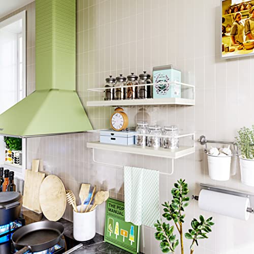 Shario Floating Shelves - Set of 2, Wall Mounted Hanging Shelves with White Towel Rack, Decorative Storage Shelves for Bathroom, Kitchen, Living Room & Bedroom (Rustic White) - color: Rustic White