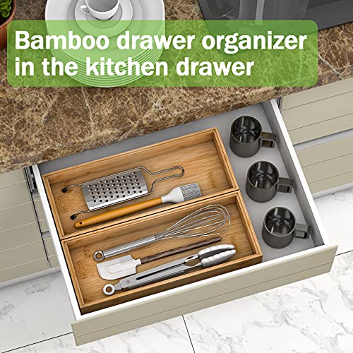Utensil Organizer Silverware Drawer Organizer-Stackable Bamboo Flatware Caddy Cutlery Holder, Wooden Storage Boxes Tray for Bedroom,Office, Bathroom, Vanity & Garage Tool Organization(15"6"2.5") - size: 15x6x2.5inch