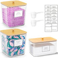 2+1 Pack Laundry Pods Container,Clear Laundry Detergent Powder Storage Containers,Laundry Room Organization Containers with Wooden Lids & Labels,Laundry Pods Holder for Scent Booster,Dryer Ball - style: 2+1 Pack