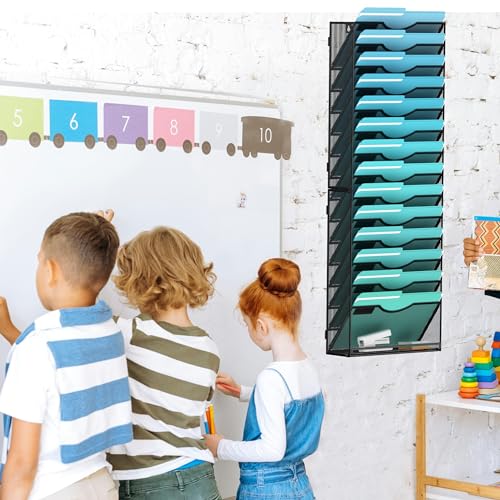 Gawerk 15-Tier Wall File Organizer Hanging Wall File Holder Wall Mount Paper Folder Organize, Mesh Magazine Document Mail Organizer Wall Organizer for Office School Home, Black - color: Black, size: 15-T