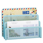 Marbrasse Mail Organizer for Desk, 3-Slot Mesh Metal Mail Holder countertop, Letter Holder, Office Desktop Envelope and Document Storage Rack (Blue) - color: Blue