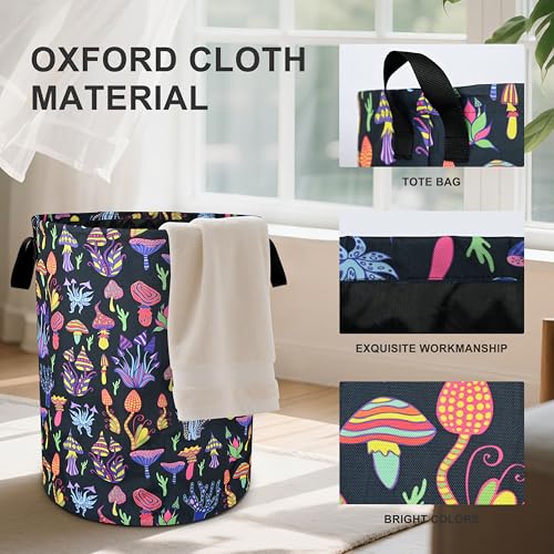 Mushroom Laundry Basket Foldable Oxford Cloth Tote Bag Laundry Hamper Clothes Storage Bucket Organizer For Bathroom/Laundry Storage/Bedroom 19.6x15.7 Inch - color: Mushroom