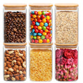 ComSaf 1.2 QT Glass Storage Containers with Lids, Glass Jars with Lids, Clear Food Jar, Square Canister Set of 6, Pantry Organizers and Storage for Cookie Flour Oat Pasta Tea Coffee Bean - size: 1.2Qt*6