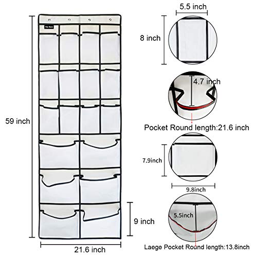 1 Pack Extra Large Hanging Over Door Shoe Organizers, Hanging Storage Shoe Rack for Closet, with 4 Hooks Shoes Holder for Closet Bedroom, 12+6Pockets White (59 x 21.6 inch) - color: a-white-1pcs