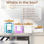COAZEX 4 Pack Clear Laundry Pods Container & Dryer Sheet Holder, Plastic Square Laundry Room Organization and Storage Jars with Lids, Scoops & Labels for Detergent, Powder, Dryer Balls, Beads - color: B-2+1+1 Pack