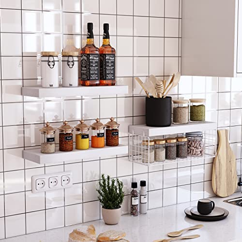 QEEIG White Bathroom Shelves Over Toilet - Wall Mounted Floating Shelves Farmhouse Shelf Toilet Paper Storage Small 16 inch Set of 2 (019-W2) - color: B. White, size: 2pcs