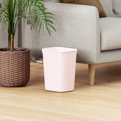 CEROELDA Bathroom Trash Can with Lid, 10L/2.6 Gal Small Garbage Can with Press Top Lid, Slim Plastic Waste Basket for Toilet, Office, Bedroom(Pink) - color: 1 Pack-No Lid-Pink