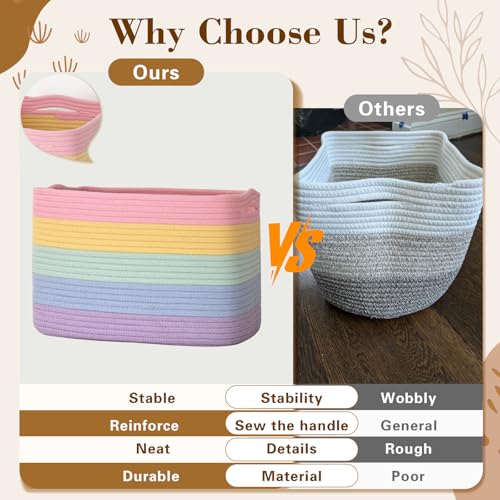 Baskets for Organizing,Storage Baskets,3 Pack Baskets for Shelfves,15"×10"×9" Woven Rainbow Basket,toy storage bins,bins for organization - color: Pastel Rainbow