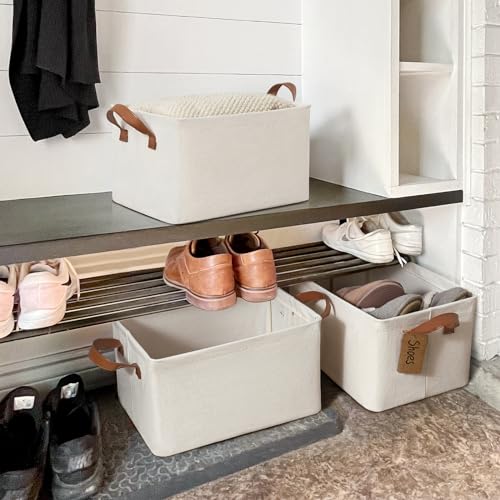 CHICVITA Storage Bins for Shelves, Closet Bins for Organization, Collapsible Storage Baskets for Towels, Rectangle Basket for Bedroom, 14 ¾" L x 10 ¼" W x 8 ¼" H, Beige, 2-Pack - color: Beige, size: 14 ¾" L x 10 ¼" W x 8 ¼" H