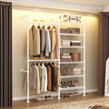 Wall Mounted Garment Rack, Walk-in Closet System with Expandable Rods, Adjustable Shelves, Industrial Pipe Clothing Racks, Hanging Clothes Organizers and Storage, Metal Closet Shelving Wardrobe - color: White