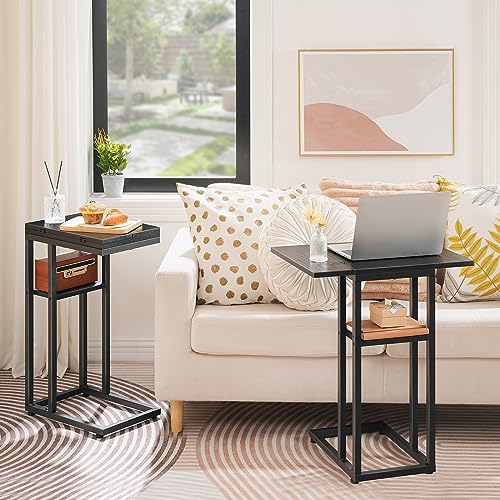 HOOBRO Foldable End Table, C Shaped Side Table with Storage Shelf, Small Snack Table Suitable for Living Room Bedroom Small Spaces, Easy Assembly, Black BK29SF01 - color: Black