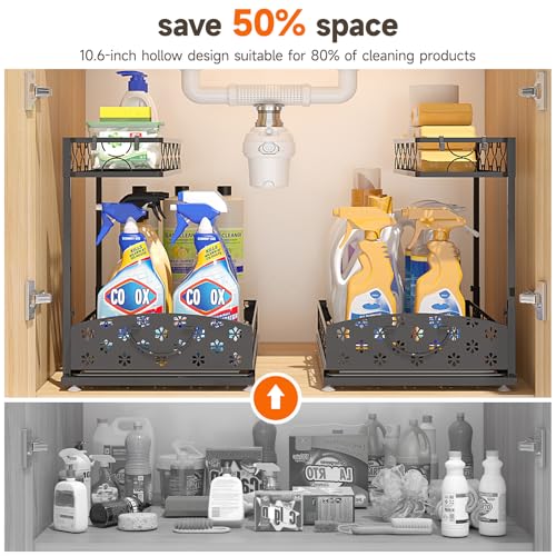 Sevenblue 3 Pack Under Sink Organizers, 2-Tier Multi-Use Kitchen and Bathroom Organizers and Storage with Sliding Drawers, Bathroom Cabinet Organizer (Metal, 2 Pack, 14.8 Inch)