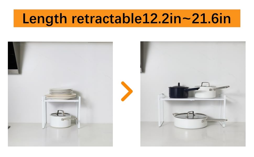 2 Pack Expandable Cabinet Shelf Organizer Riser for Kitchen Pantry Cupboard Under Sink Countertop (2 pack 8.2’’D * 12.2-21.6’’W * 10.4’’H) (white) - color: White, size: 8.2''D * 12.2-21.6''W * 10.4''H(2 Pack)