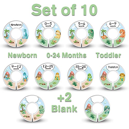 Baby Closet Dividers - Set of 10 from Newborn to Toddler and 2 Blanks with Colored Box - Dinosaur Designs Nursery Closet Size Dividers - [Dinosaur] - color: Dinosaur