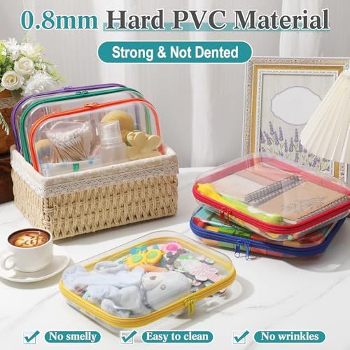 Sanwuta 6 Pcs Clear Hard Zipper Case Plastic Zipper Pouches Transparent Makeup Bag Pencil Case Pouches Toiletry Diaper Bag for Travel Toy Storage Organizer Bins - color: Assorted Color, size: 9.84 x 7.87 x 2 Inch