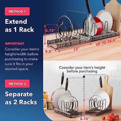 Better Things Home 5.5” Wide 12-Slot Adjustable Pot Lid Organizer with Scratch-Free Pads, Expandable Pot Lid Holder Rack for Cabinet, Small to Medium Pots and Pans Organizer Inside Cabinet - color: Dark Grey, size: LID ORGANIZER - 12+ DIVIDERS