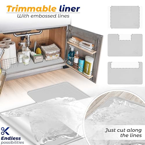 The Original Under Sink Mat - Silicone Waterproof mat, Trimmable, Easy to Clean, Kitchen cabinet liner, Under sink protector mats, Drip Tray with Lip - 31" x 22" or smaller - color: Gray, size: 31" x 22"