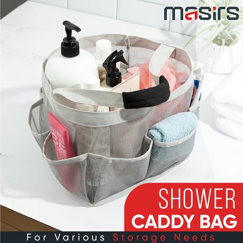 Masirs Mesh Shower Caddy – 9 Pocket Portable Shower Caddy Organizer for College Dorm, Travel, Gym, Bathroom – Quick Dry, Lightweight Tote Bag for Toiletries & Essentials, Gray - color: Gray