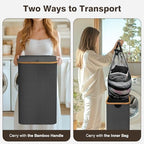 100L Laundry Hamper with Lid, Large Laundry Basket with Bamboo Handles, Clothes Hampers for Laundry with Removable Bag, Dirty Clothes Hampers for Bedroom Aesthetic, Grey - color: Grey