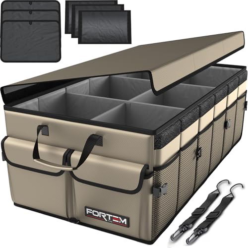 FORTEM Trunk Organizer For SUV Car Trunk Organizer, Foldable Storage, Car Accessories for Women Men, Collapsible Bag, Perfect Christmas Gifts, 600D Oxford, Non Slip Bottom, Straps, Soft Cover (85L) - color: Beige, size: XL (85L)