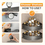 Corner Shower Caddy 2-Pack, Suction Cup Bathroom Shower Organizer with Hooks, No Drilling Rustproof Aluminum Floating Wall Shelf for Inside Shower, Gun Grey (Triangular)