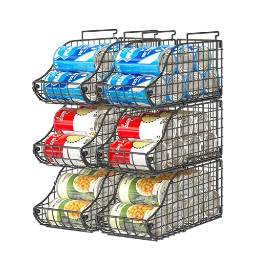 Sonyabecca 6-Pack Can Storage Organizer Pantry, Stackable Kitchen Canned Food Holder With Handles, Can Organizer For Pantry Countertop Cabinet, Beverage Drink Pop Soda Can Dispenser Patent Pending - color: Black, size: 6 Pack